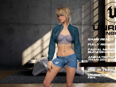 Casual girl full rigged - game ready - animated Low-poly 3D model