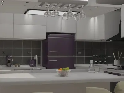 Kitchen modern with bar stools 3D model