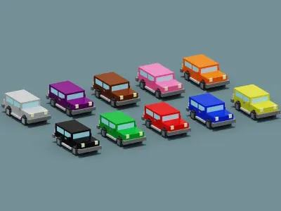 Voxel Cars Low-poly 3D model
