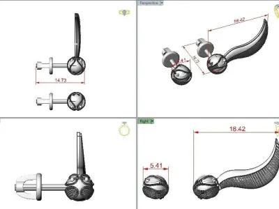 Stud earrings snitch Harry Potter 3D print model