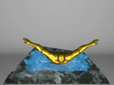 Swimmer 3D model gold statue of man swimming in water 3D print model