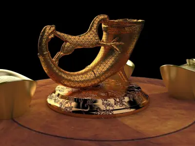 chinese gold ingot with horn 3D model