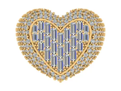 Luxury Baguette Heart Pave Diamond Ring 3D print model