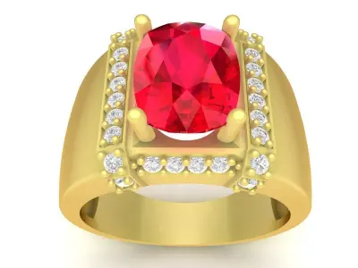 Luxury Oval Gemstone Men Ring with Side Diamonds  3428 3D print model