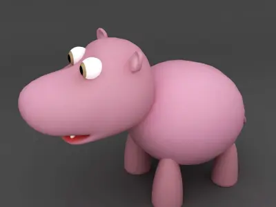 Hippo rigged cartoon 3d model Low-poly 3D model