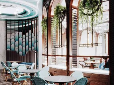 Modern Art Deco Cafe Interior  Low-poly 3D model