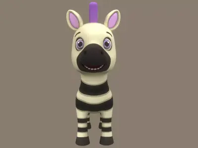 Rigged Violet Cartoon Zebra Low-poly 3D model