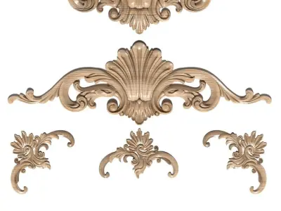 Cartouche-026 set of ornate wood carvings 3D model