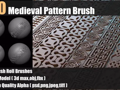 100 medieval Pattern Brush and 3d Models and Alpha VOL03 3D model