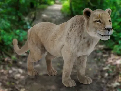 Fur Lioness V01 Rigged in Blender Low-poly 3D model