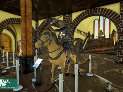 Medieval museum - modular building and exhibits Low-poly 3D model