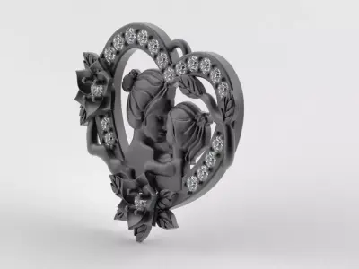Mother and Daughter Heart Pendant 3D print model