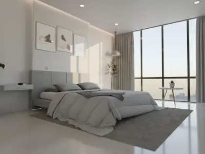 Serenity Morning  Minimalist Bedroom Interior 3D model