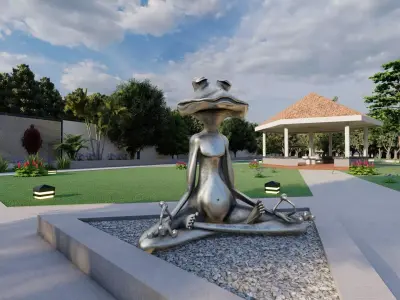 LANDSCAPE statue of frog in park Free low-poly 3D model