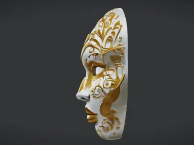 Gold and White Venetian Mask Low-poly 3D model