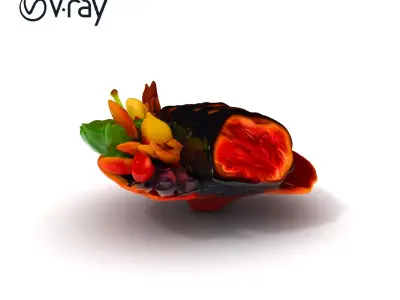 Gourmet Meal Model Pack with Vegetables and Sauce Low-poly 3D model