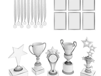 Awards set trophies and medals 3D model