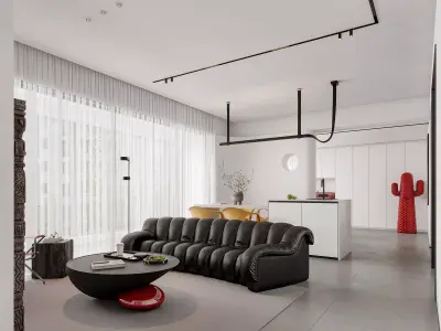Modern living room dining room interior scenes 392 3D model