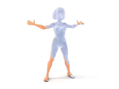 Animated Female Swimsuit Model Red Hair Rigged and Animated Low-poly 3D model