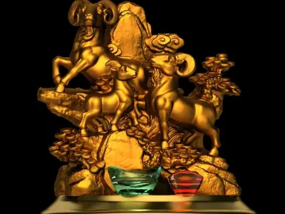 Chinese goats with gold ingot 3D model