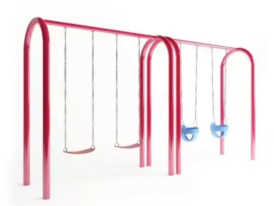 Swing Set With Two Baby Swings And Regular Swings 3D model
