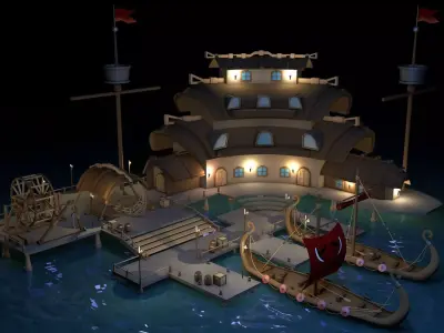 Seaport viking ship Low-poly 3D model