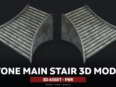 Stone Main Stair 3D Asset - Free High-Quality Modular Stair Free low-poly 3D model