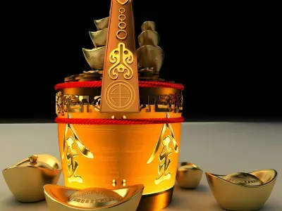Chinese gold Ingot bucket 3D model