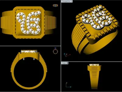 Gold OMKAR Sign Mens Ring with Diamond  3D print model