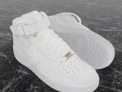 NIKE AIR FORCE 1 MID WHITE 3D SHOES Low-poly 3D model