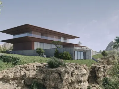 Modern Cantilever Mountain Villa 3D model