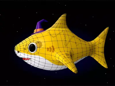 Rigged Cartoon Shark Character Monster Baby Shark Low-poly 3D model