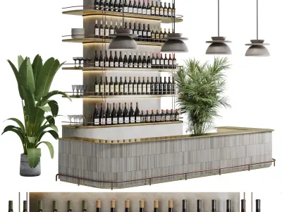 Reception Desk for Restaurant and Caffe with cabinet wine rack Low-poly 3D model