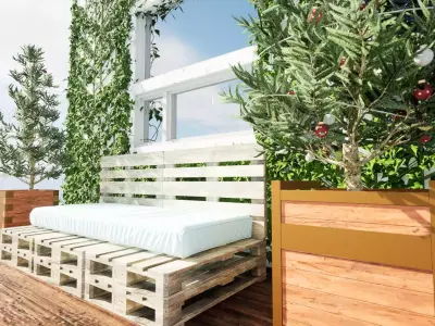 Balcony with ivy covered wall 3d model Low-poly 3D model