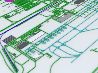 Munich MUC Airport Roads Buildings and Public Transport Lines 3D model