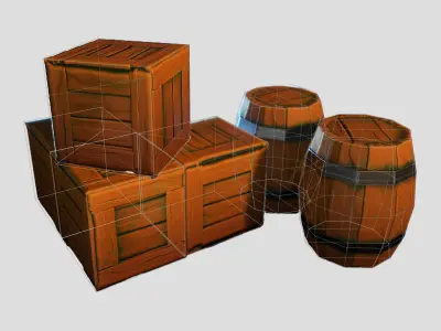Stylized Wooden Crate and Barrel LowPoly Pack  Low-poly 3D model