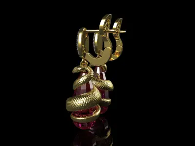 Clear Pink Sapphire Earrings With Gold Snakes 3D print model