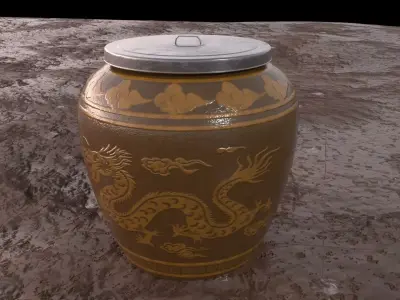 glazed water jar with dragon patterns Low-poly 3D model