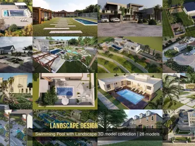 Swimming Pool with Landscape 3D model collection 3D Model Pack