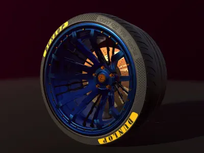 Wheel for supercars with Dunlop tire Low-poly 3D model