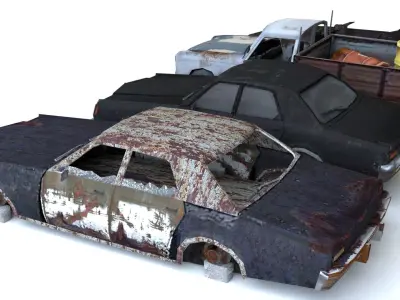 Old Rusty cars mini pack Low-poly 3D model