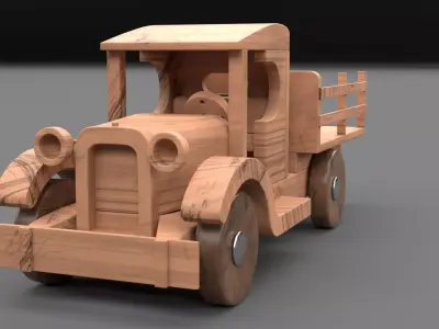 Wood toy truck Low-poly 3D model