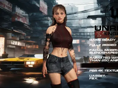 Tattoo girl full rigged - game ready - animated Low-poly 3D model