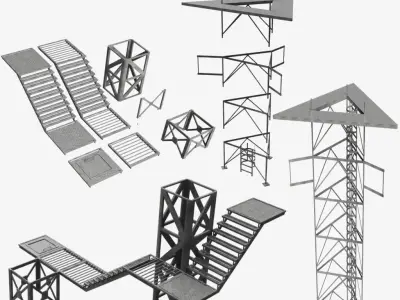 Modular steel construction Low-poly 3D model