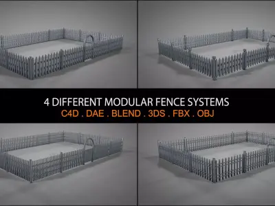 Modular Fence Systems Low-poly 3D model