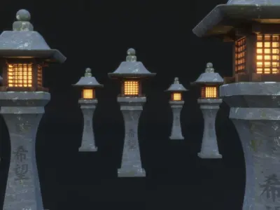 Japanese Garden Lamp Low-poly 3D model