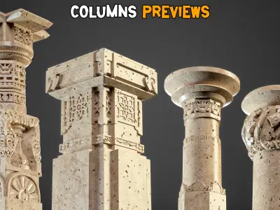 15 Gothic Columns 3D Model and 30 Ornaments Brush     Vol 22 3D model