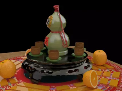 Chinese gourd wine bottle   Low-poly 3D model