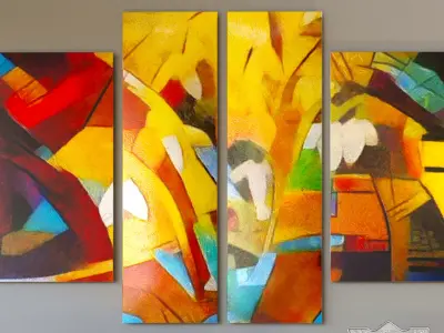 set Modern 3 abstract painting multi panel canvas 3D model