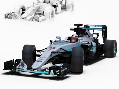 Mercedes W07 Hybrid Low-poly 3D model